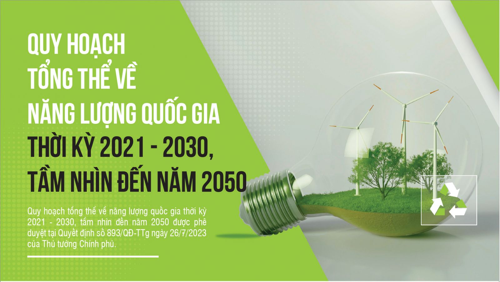 Ngày 26/7/2023, Phó Thủ tướng Trần Hồng Hà đã ký Quyết định số 893/QĐ-TTg phê duyệt Quy hoạch tổng thể về năng lượng quốc gia thời kỳ 2021 - 2030, tầm nhìn đến năm 2050, với nội dung chủ yếu sau: